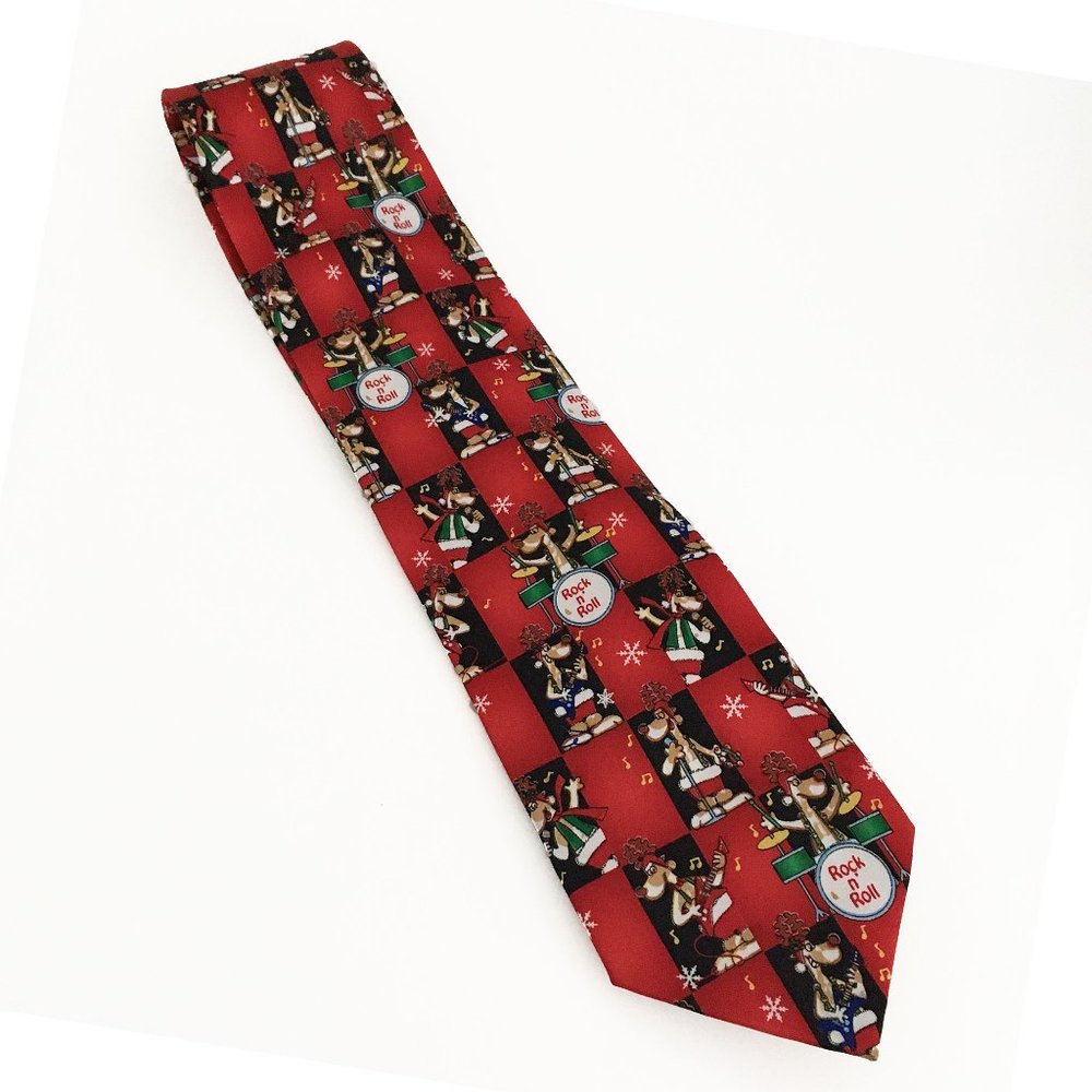 Men’s Hallmark Yule Tide Greetings Tie Reindeer Rock n' Roll